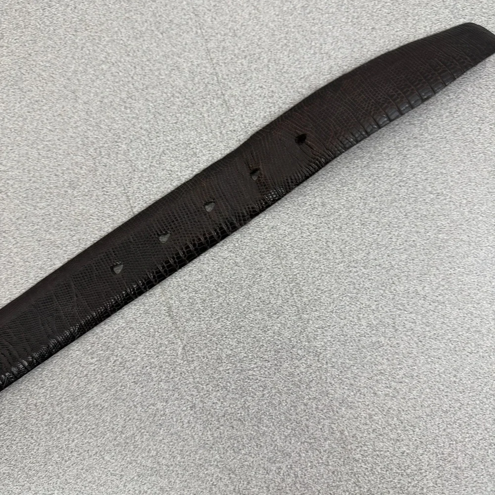 Cole Haan Brown Leather Belt Size 40 Mens Lizard Grain Silver Buckle Dress 1.25
